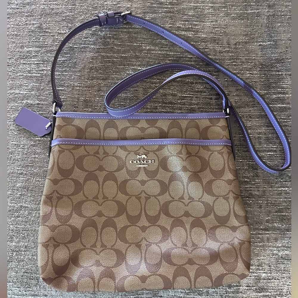 Coach Signature File Crossbody in Signature Canvas Khaki/Purple